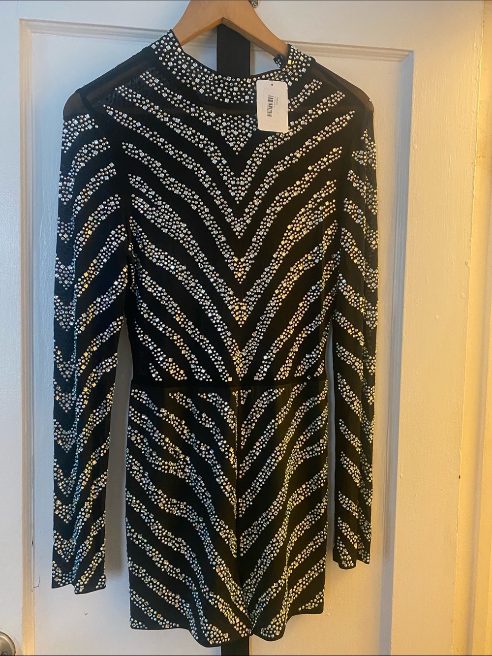 Banjul Black Long-Sleeve Romper with Silver Dot Chevron
